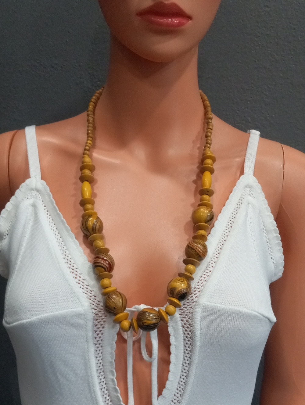 Yellow Wood Bead Statement Necklace - Women's Jewelry